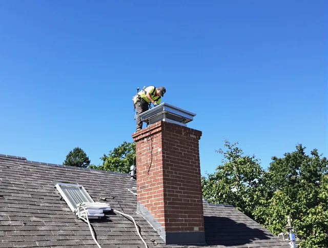 Port Wentworth Chimney Sweep technician measuring a chimney cap in Port Wentworth, GA