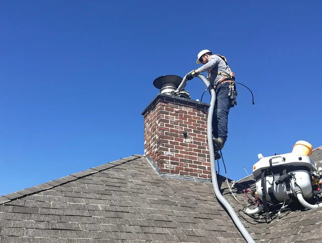 Dedicated Port Wentworth Chimney Sweep team member cleaning a chimney in Port Wentworth, GA