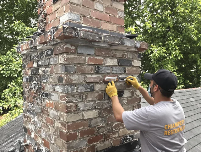 In-progress chimney restoration by Port Wentworth Chimney Sweep in Port Wentworth, GA