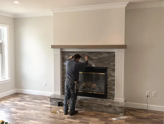 Port Wentworth Chimney Sweep finishing a custom fireplace install in Port Wentworth, GA